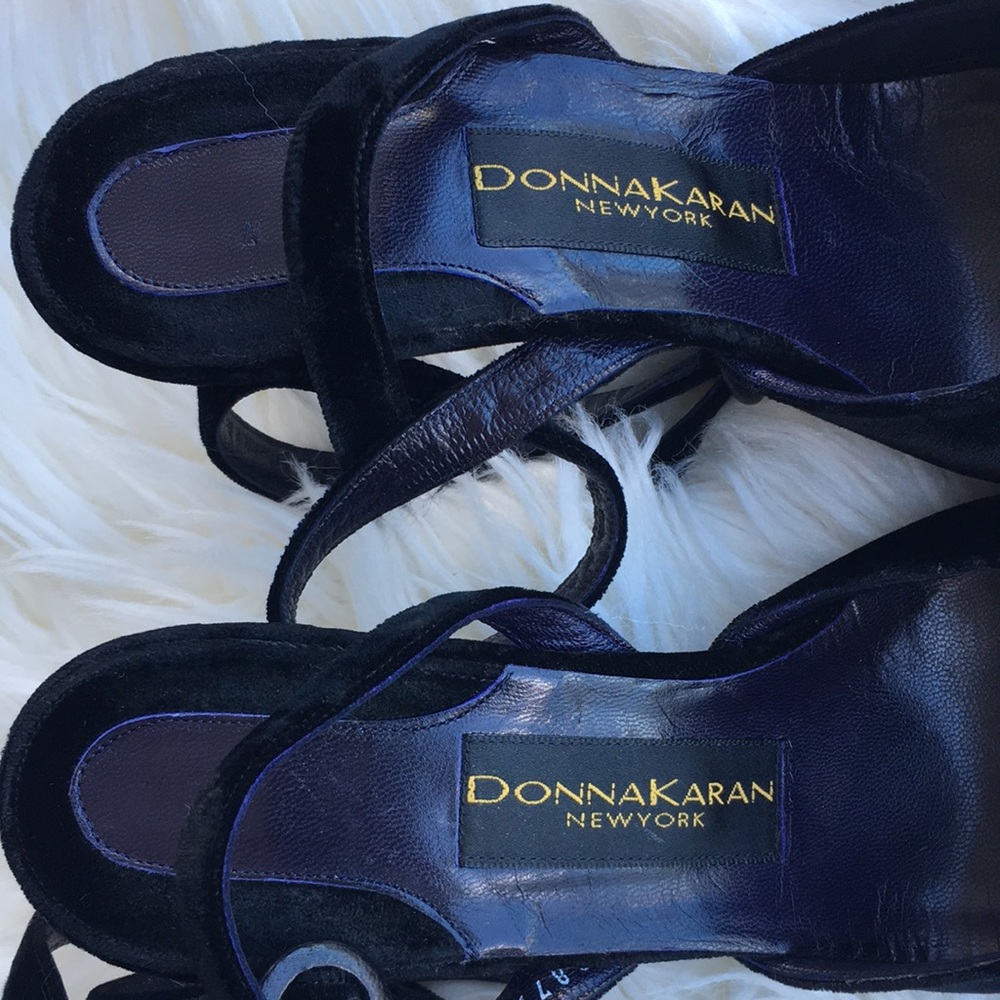 Donna Karan New York Black Velvet Pointy Toe Ankle Strap Heels - Picture 7 of 16